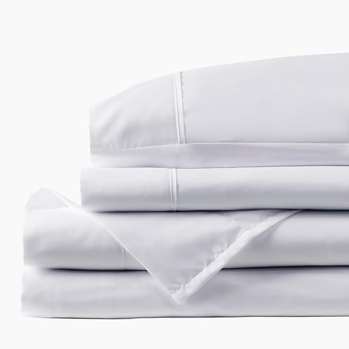 PeachSkinSheets Cooling Bed Sheets for Hot Sleepers - Ultra-Soft Breathable Peachskin Performance Fabric™, Moisture-Wicking, Deep Pocket Sheet Set, Oeko-TEX®, (Split King, Classic White)