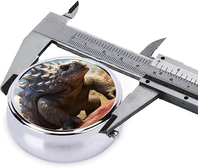 Ankylosaurus Dinosaur Pill Box 3 Compartment Pill Case, Portable Medicine Pill Organizer for Pocket Purse Pill Box Decorative Metal Medicine Vitamin Organizer