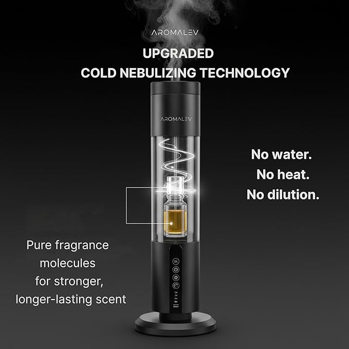 Waterless Nebulizing Essential Oil Diffuser – Wireless Rechargeable Bluetooth App Control – Cold Air Aromatherapy Scent Machine for Large Rooms, Home, Office & Spa – Quiet & Portable, Black