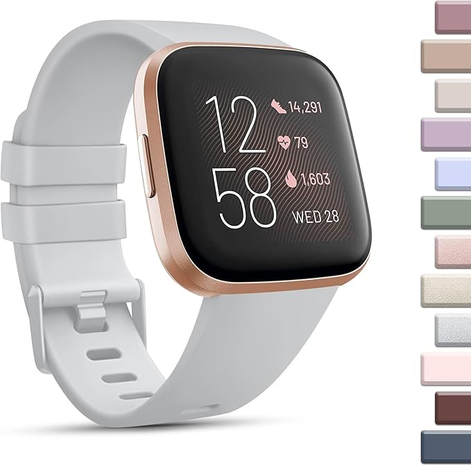 Mugust Sport Bands Compatible with Fitbit Versa 2, Classic Soft Silicone Replacement Wristbands Straps for Fitbit Smart Watch Women Men (Small, Light Gray)