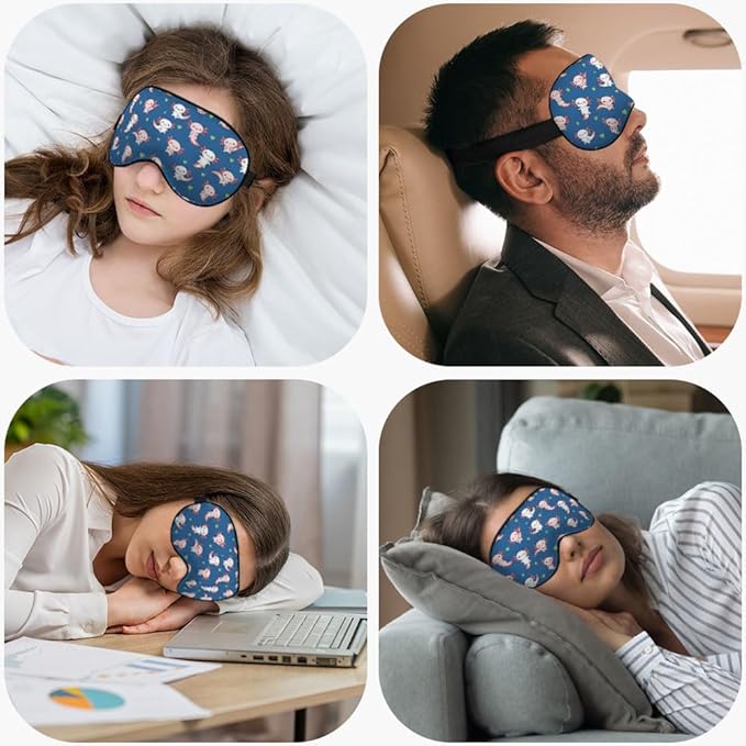 Axolotl Hawaii Sleep Eye Mask Cute Animal Heart Dot Pink Blue Silk Eye Mask Sleeping Soft Eye Shade Cover for Men Women Boy Girl Airplane Travel with Elastic Strap