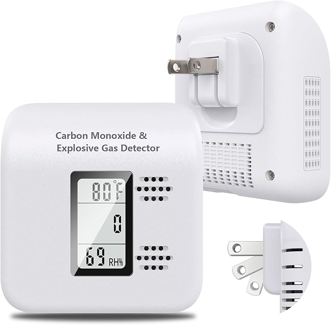 4-in-1 Upgraded Natural Gas Leak Detector and Carbon Monoxide Detectors,Carbon Monoxide Detectors Plug in with Temperature & Humidity Monitor CO Methane Propane Alarm for Home RV Hotel (1Pack White)