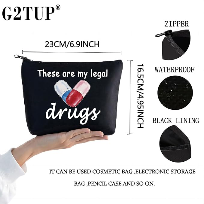 G2TUP Funny Medicine Bags for Women These are My Legal Drugs Cosmetic Bag Travel Pill Bags for Patient Friend (These Are My Legal Drugs Black)