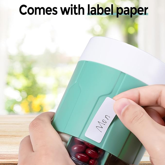Betife Extra Large Supplement Organizer,Weekly Pill Organizer Bottle, Daily Pill Dispenser with 7 Large Compartments, Organizer to Hold 7 Day Vitamin Medication,21 Labels and a Cleaning Brush(Cyan)