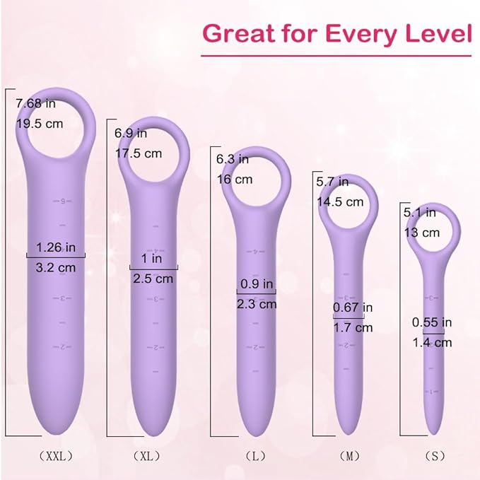 5-Pack Silicone Dilators for Pelvic Floor for Women with Fine Scales, Pelvic Wand Massager，Pelvic Floor Muscle Trainer, Pelvic Floor Strengthening Device with Storage Bag, Purple