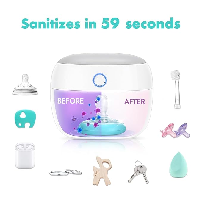 Papablic Portable Pacifier Sanitizer, UV Light Sanitizer Case On The Go for Baby Health, USB Rechargeable Mini Travel Sanitizer Box, 99.99% Cleaned in 59 Seconds