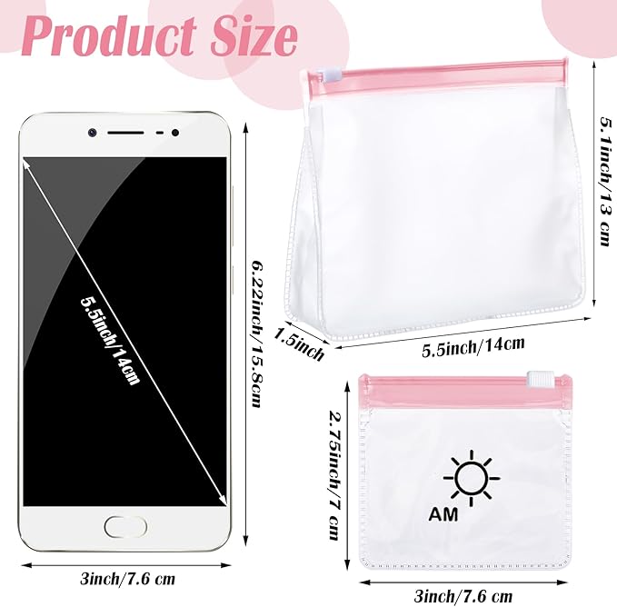 Colarr 14 Pcs AM PM Pill Pouches Bags Reusable Zippered Day and Night Pill Organizer with Slide Lock for Travel Medicine Case, 1 Large 14 Small(Pink)