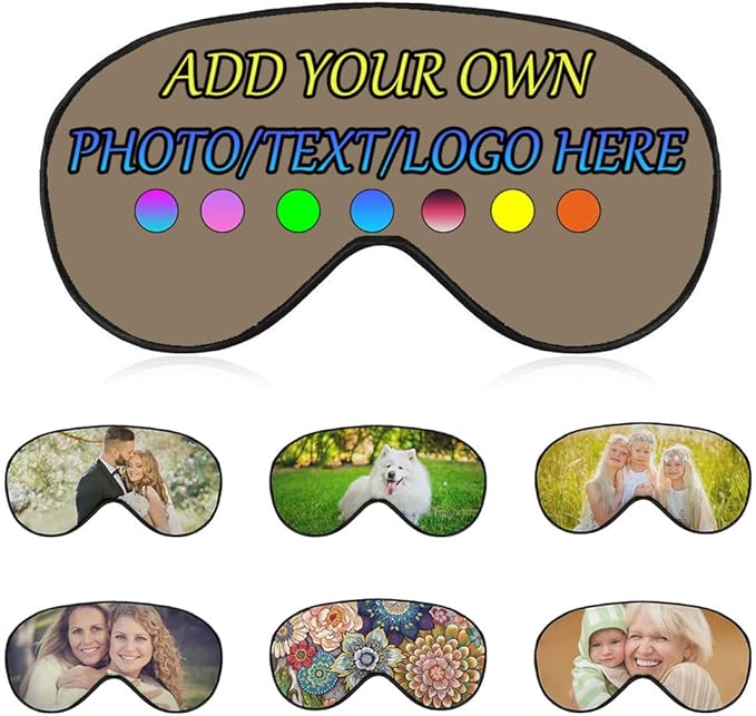 Personalized Eye Mask, Custom Eyeshade Blindfold Add Your Design Image Text Customized Eye Cover with Adjustable Strap for Sleeping Travel Work Naps Blocks Light, Khaki