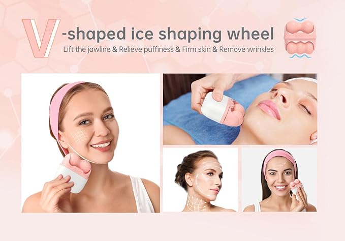 2-in-1 Ice Roller for Face Skin Care Tool Personal Skin Cooling Therapy Tools, Cold Facial Ice Massager for Eye Puffiness, Migraine, TMJ Pain Relief & Minor Injury (Pink)