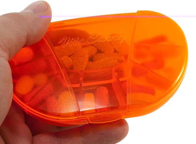Multi-Day Vitacarry 8 Compartment Pill Box Holds up to 60 Pills Actual Size: 4.5”w X 3.0”d X .93”h (Orange)