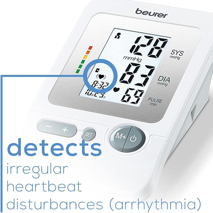 Beurer BM26 Upper Arm Blood Pressure Monitor, Large Cuff, 4 Users, Automatic & Digital, Large Display, Irreg. Heartbeat Detector, Cuff Circ. 8.7”-16.5”, Home Use BP Machine Kit, Highly accurate