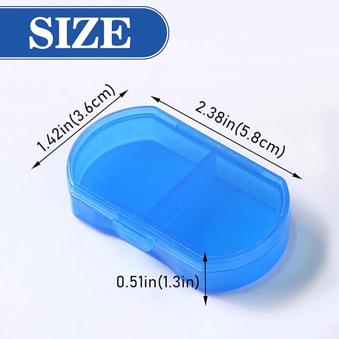 Pill Case for Purse Small Pill Organizer Portable Travel Daily Pill Containers AM & PM Mini Pill Box Vitamin, Fish Oil, Supplement Holder (Blue)