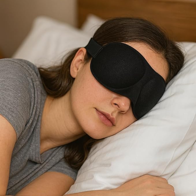3D Contoured Sleep Mask for Side Sleepers, Light-Blocking Memory Foam Eye Mask with Adjustable Strap, Zero Eye Pressure, Soft Breathable Comfort for Deep Sleep, Travel & Naps