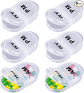 6 Pack Pill Organizer Pocket Small Case Holder Am Pm Pill Case Portable Two Compartment Round Travel 2 Times a Day for Vitamin Medication Supplement(Clear)