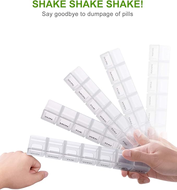 Sukuos Extra Large Weekly Pill Organizer 2 Pcs, Daily Pill Box 7 Day Pill Cases for Medicines, Vitamin, Fish Oils or Supplements, Easy to Clean