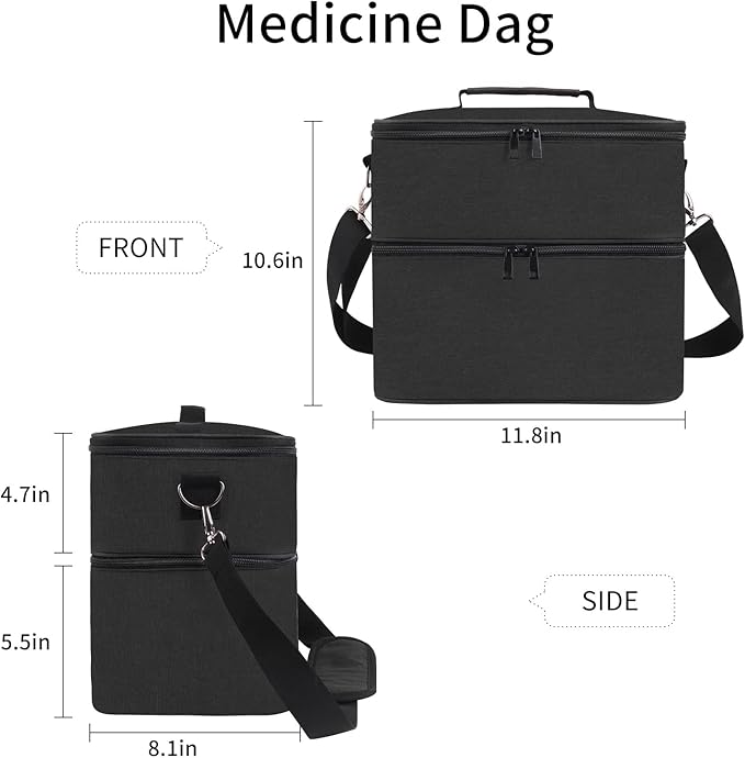 Pill Bottle Organizer Medicine Bag Medication Storage Organization Medicine Travel Carrying Case Home Health Aid Bags with Shoulder Strap （Bag Only）