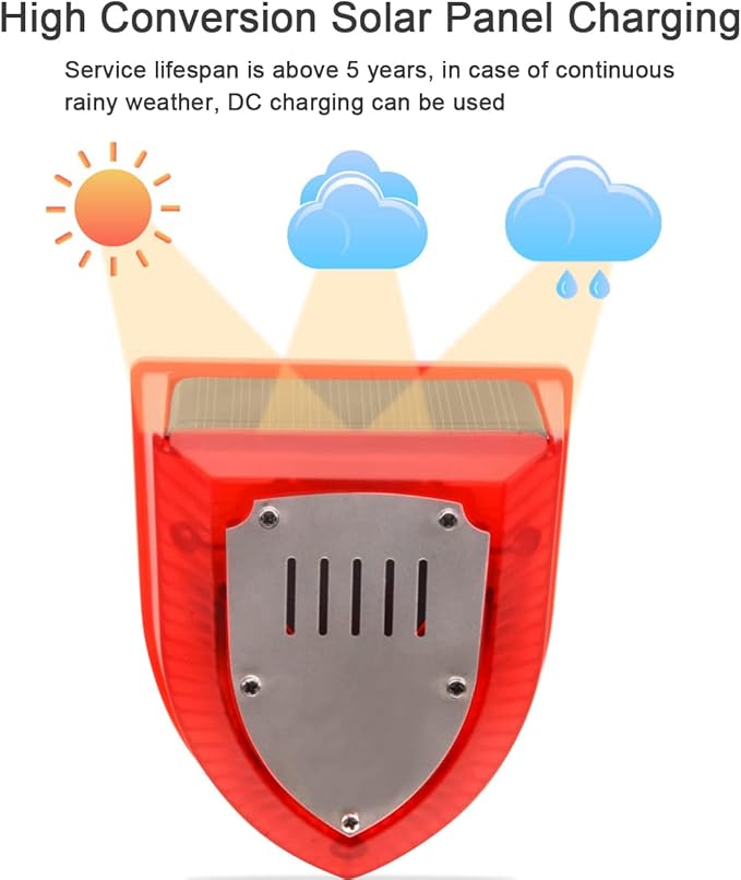 Solar Water Level Sensor, High/Low Water Level Alarm with Dual Probe, 129 dB Red Strobe Siren with Adjustable Volume, Bobber Water Detector, 16.4ft Detect Cord, IP55 Waterproof for Indoor /Outdoor