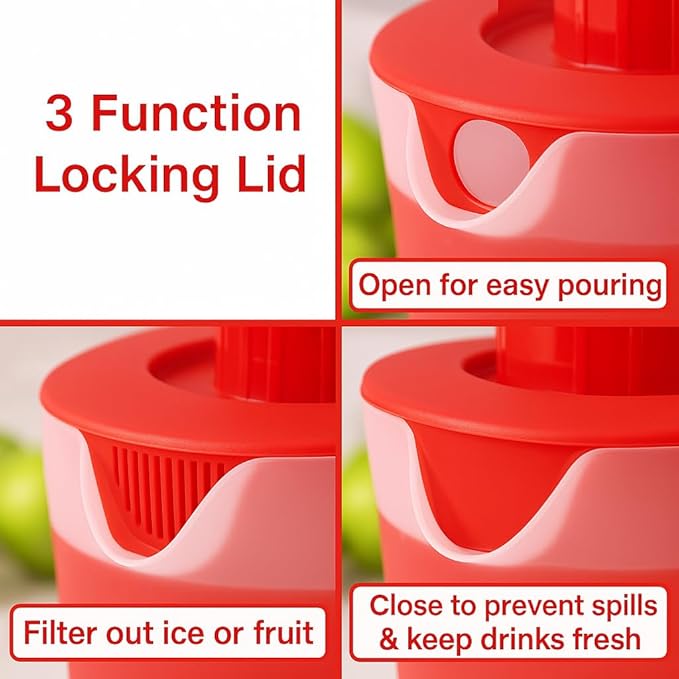 Water Pitcher with Lid 1 Gallon Pitcher, Freezer/Dishwasher Safe, BPA Free & Phthalate Free - Red