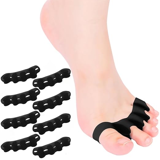 8PCS Toe Spacers for Women and Men, Toe Separators for Pedicure, Bunion Corrector, Hammer Toe Straightener, Plantar Fasciitis, Toe Spreaders for Foot Pain Relief and Foot Health. (8, Black)