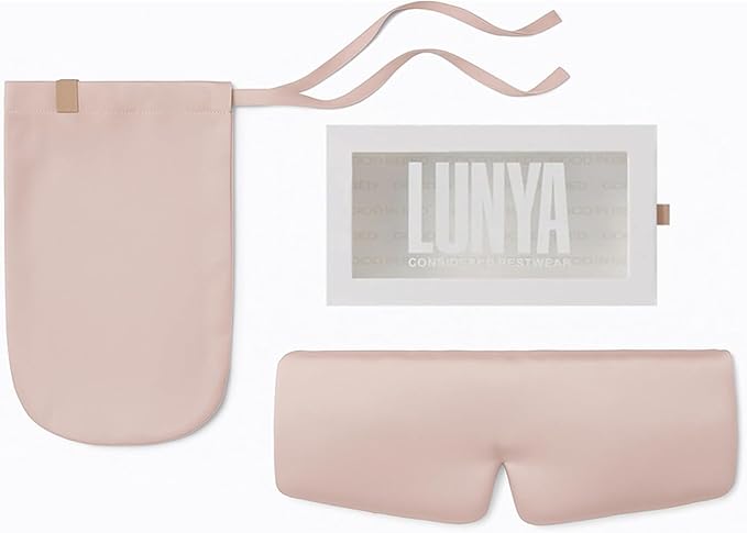 Lunya Washable Silk Sleeping Mask - Thermoregulating Mulberry Silk, Light Blocking and Comfortable Fit – Sleep Mask for Women and Men with Box - Delicate Pink - Small