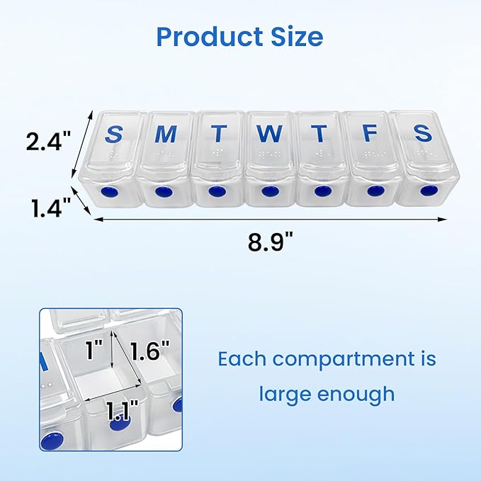 Weekly Pill Organizer - Large 7 Day Pill Case, Daily Vitamin & Supplement Organizer for Medicine, Fish Oil & Tablets, 1 Pc