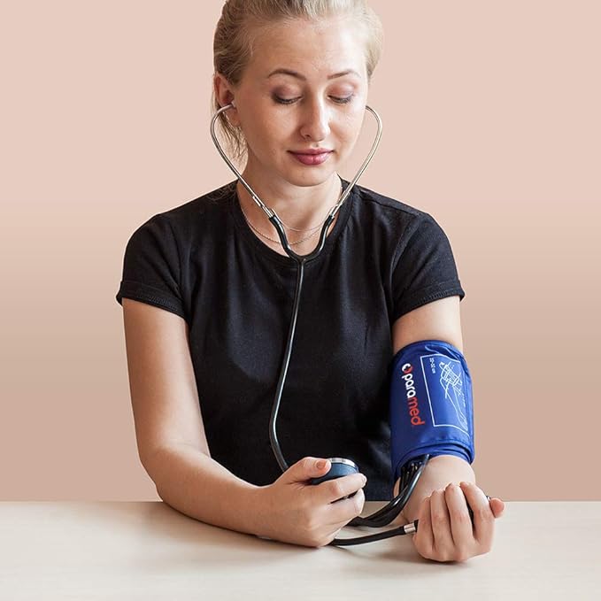 PARAMED Aneroid Sphygmomanometer with Stethoscope – Manual Blood Pressure Cuff with Universal Cuff 8.7-16.5" and D-Ring – Carrying Case in The kit – Blue