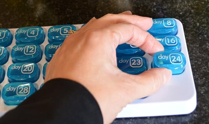 31 Day Monthly Pill Organizer with Pop Out Pocket Pill Pods and Storage Tray for Vitamins, Supplements, Home, Work or Travel - 2 Pack Blue