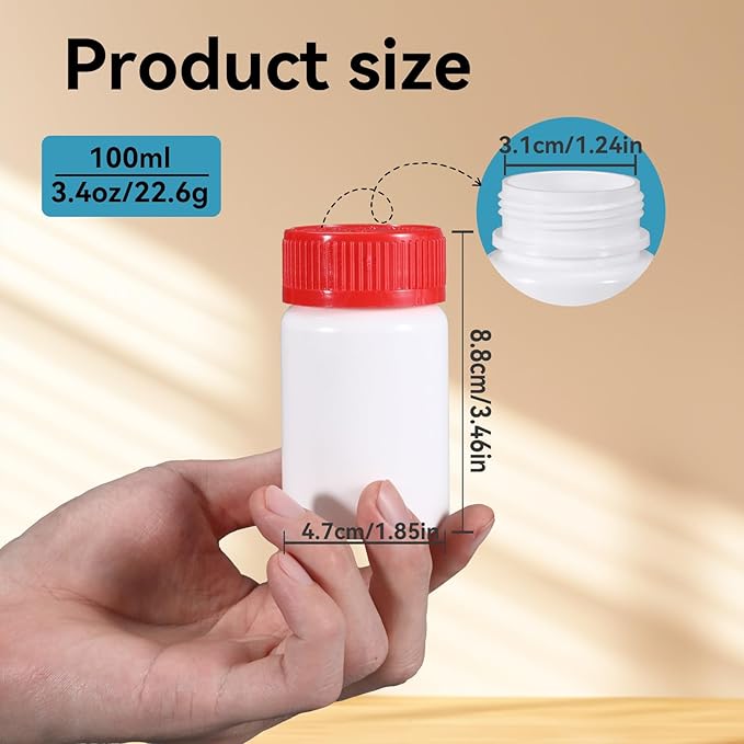 4 Pack Small Empty Plastic Bottles for Pills - Travel Medicine Containers with Lids & Labels, Portable Daily Organizer Storage for Vitamins, Medication Essentials