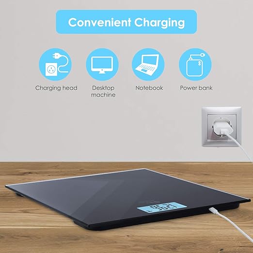 himaly Digital Body Weight Scale, USB Rechargeable Bathroom Scale with Step-On Technology, Back Light Display, Digital Weight Scale, 400Ibs/180kg Capacity, 6mm Tempered Glass