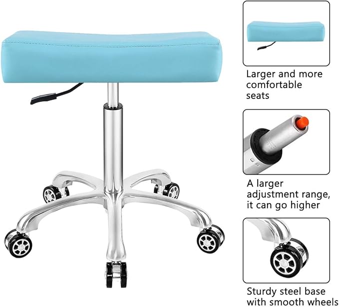 Antlu Adjustable Rolling Heavy Duty Stool Chair for Massage Office Tattoo Medical, Work Heavy Duty Hydraulic Stool with Wheels (Cyan)