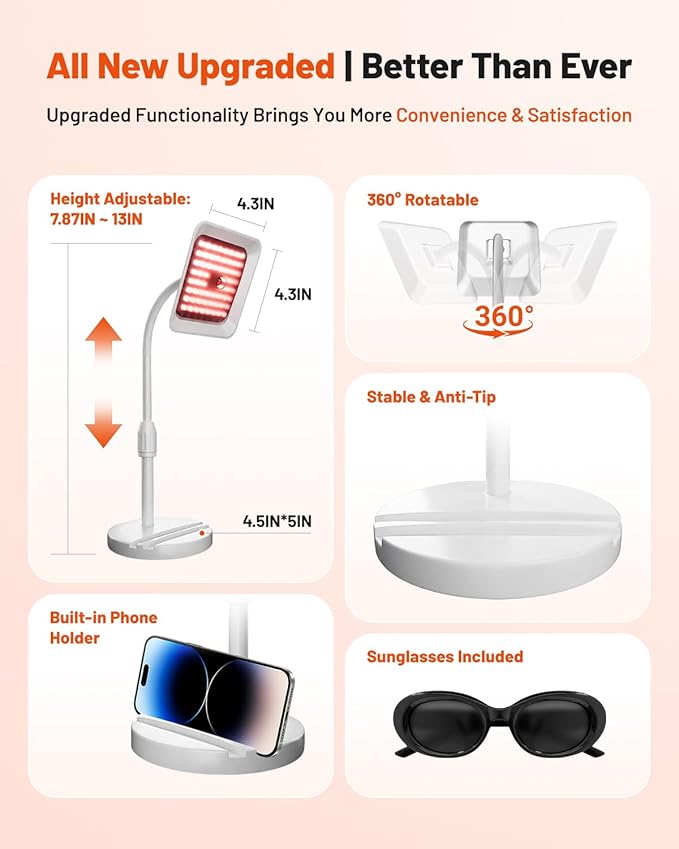 Red Light Therapy for Face and Body, 3 Wavelength 660nm 730nm 850nm Infrared Light Therapy Desk Lamp with 360°Adjustable Head & Phone Stand for Home Office Travel Portable Use, Ideal Gift for Women