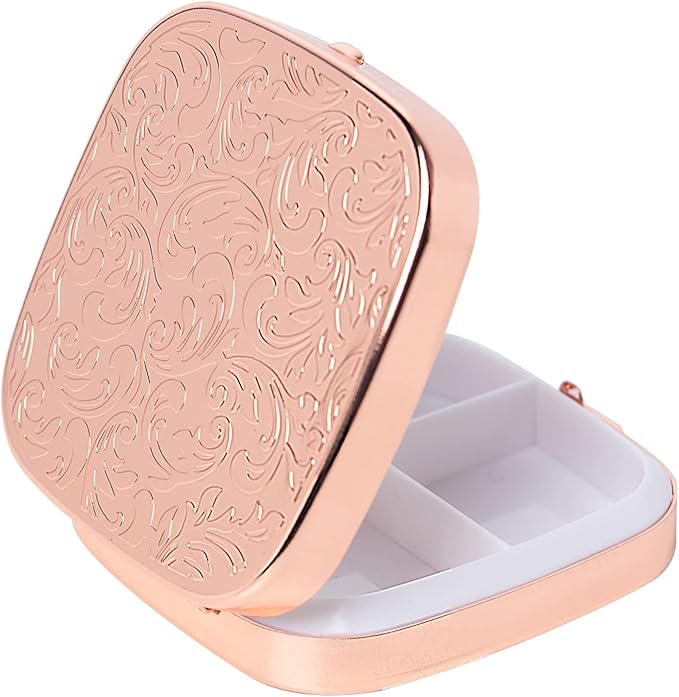 Simple Metal Portable Mini Medicine Box Storage Case (3 Compartments Rose)