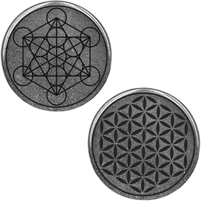 Shungite Cell Plate - Protection Shield - Metatron and Flower Life Symbol - Shungite Rocks Type II - Comes with Certificate