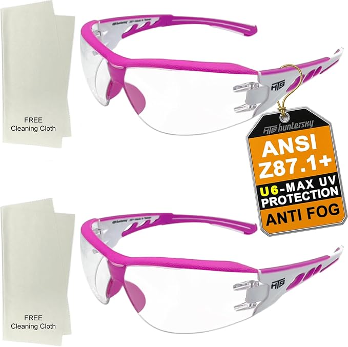 HTS HUNTERSKY Super Flexible Lightweight Anti Fog Wrap-Around U6 Clear Shooting Safety Glasses with ANSI Z87.1 Scratch Resist