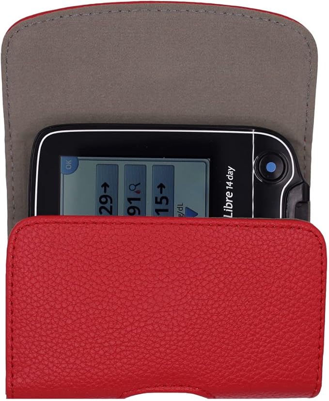 Classic Carry Pouch case with Belt Clip for Freestyle Libre 3 /Freestyle Libre 2 (Continuous Glucose Monitor) (RED/HORIZONTAL1)