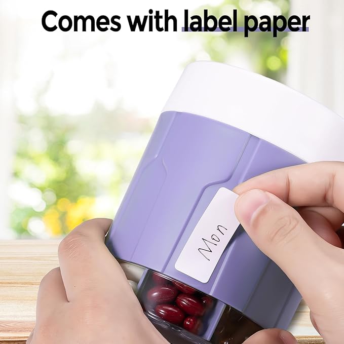 Betife Extra Large Supplement Organizer,Weekly Pill Organizer Bottle, Daily Pill Dispenser with 7 Large Compartments, Organizer to Hold 7 Day Vitamin Medication,21 labels and a cleaning brush (Purple)