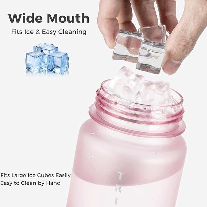 32oz Water Bottle with Chug Lid, Frosted & Clear Tritan BPA-Free, Leakproof, Wide Mouth, Portable Sports Water Bottle for Gym, Office, Travel, Outdoor (Pink)