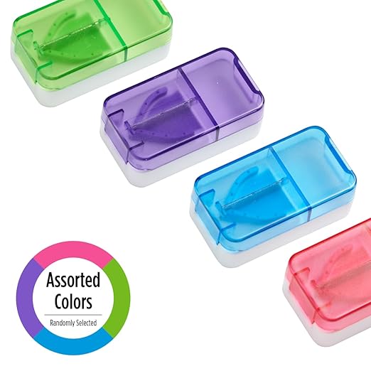 EZY DOSE Pill Cutter and Splitter, Daily Usage, Safely Cut Pills, Vitamins and Tablets, Accurate and Easy Cutting, Compact Design, Stainless Steel Blade, Travel Sized, Color May vary, BPA Free