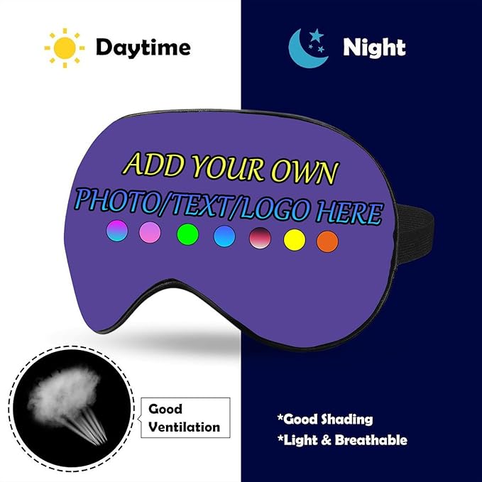 Personalized Eye Mask, Custom Eyeshade Blindfold Add Your Design Image Text Customized Eye Cover with Adjustable Strap for Sleeping Travel Work Naps Blocks Light, Lilac