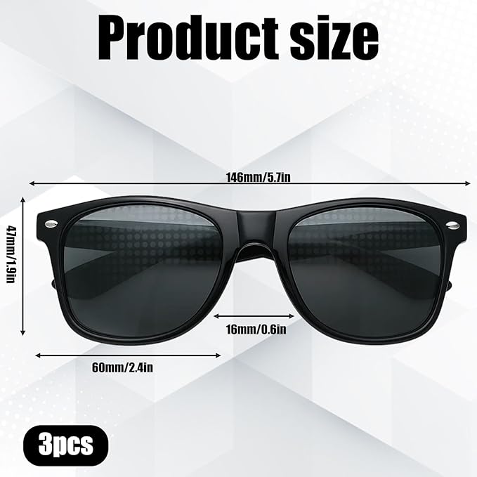 3-Pack Rave Glasses with Unique Designs, Diffraction glasses, Black Frame Grey Lens for Parties and Festivals, Light Refraction Glasses for Special Effects