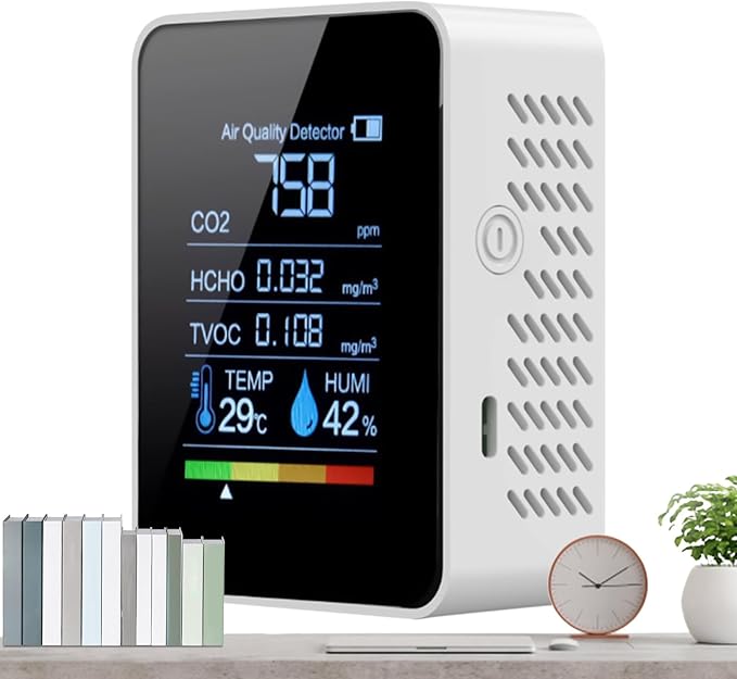 Indoor Air Quality Monitor Formaldehyde Detector Multi-Parameter Detection Real-time Monitoring Visual Data Display for Safety Detection Testing Monitoring Grow Tents Bedroom Carbon Dioxide Home