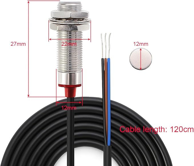 12mm Hall Effect Proximity Sensor Inductive Switch NPN NO（Normally Open) with Magnet DC5-30V NJK-5002C,Detecting Distance: 10mm