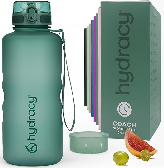 Hydracy Water Bottle with Time Marker -Large BPA Free Water Bottle & No Sweat Sleeve -Leak Proof Gym Bottle with Fruit Infuser Strainer & Times to Drink -Ideal for Fitness Sports & Outdoors