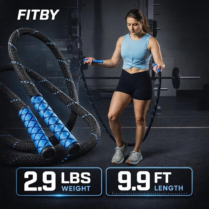 Weighted Jump Rope - 2.9lbs, 9.9 Feet Long Jump Ropes for Fitness, Home Workout Rope, Skipping Rope for Exercise, Total Body Workout Equipment, Durable Jumping Rope by Fitby