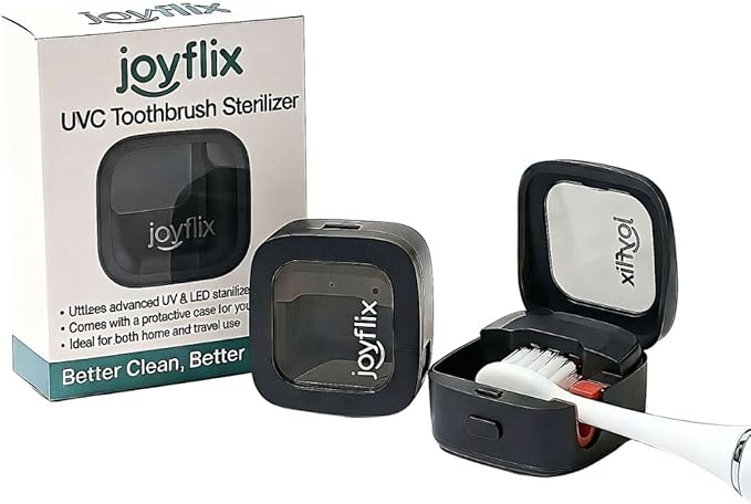UV-C Toothbrush Sanitizer | Portable & Rechargeable | 99.9% Sanitization with Heating Function | Magnetic Mount, Travel-Friendly & Compact Design (Charcoal Black)
