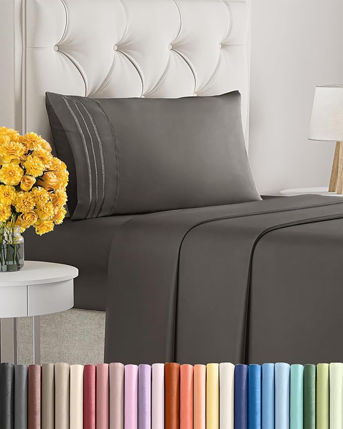 Twin XL Size 3 Piece Sheet Set - Extra Soft, Breathable & Cooling - Hotel Luxury Durable Bed Sheets for Women & Men - Deep Pockets, Easy-Fit & Wrinkle-Free - Cool Brown Oeko-Tex