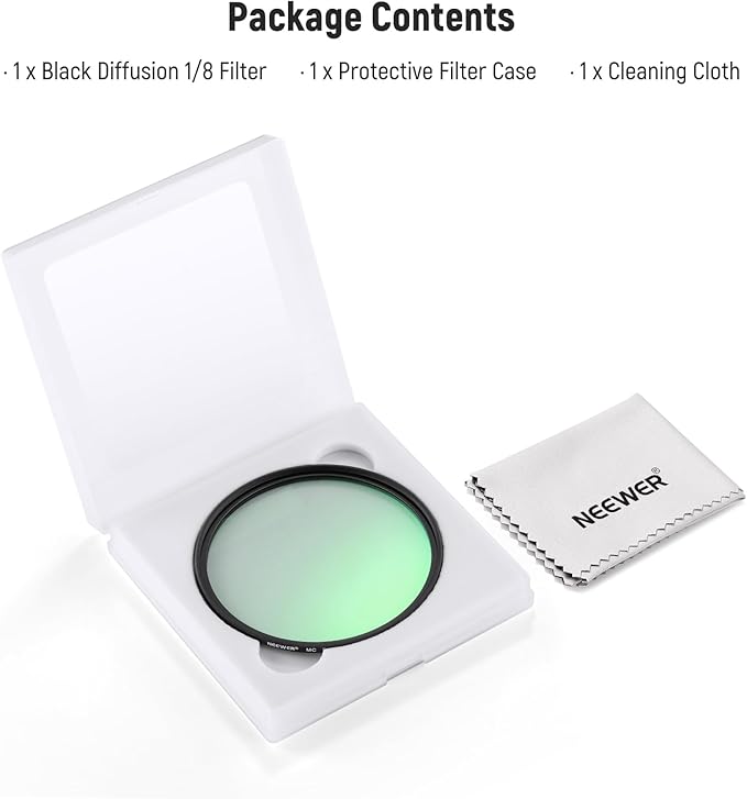 NEEWER 72mm Black Diffusion 1/8 Filter Soft Dreamy Cinematic Effect Filter Ultra Slim Water Repellent Scratch Resistant Optical Glass, Multi Nano Coatings for Video/Vlog/Portrait Photography