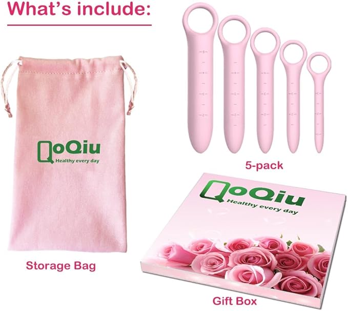 Silicone Dilators for Pelvic Floor for Women with Fine Scales, 5-Pack Pink with Storage Bag, Pelvic Wand Massager, Pelvic Floor Muscle Trainer, Pelvic Floor Strengthening Device
