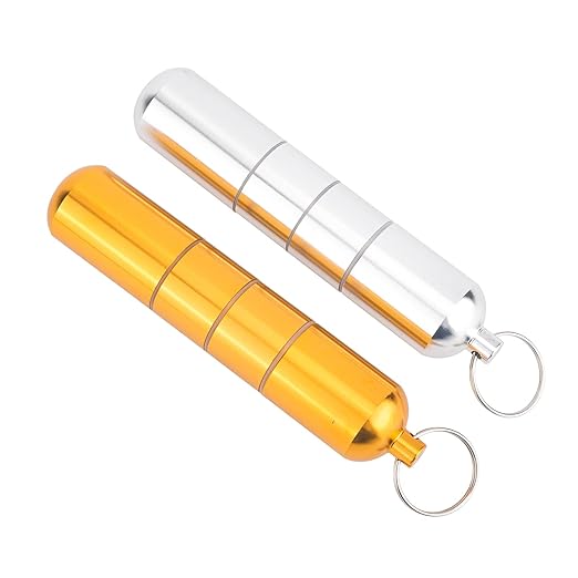 2 Pack Small Pocket Cigarette Case Keychain Portable Mini Aluminum Pill & Cigarette Organizer Container for Outdoor Camping Trips (Silver+Gold)