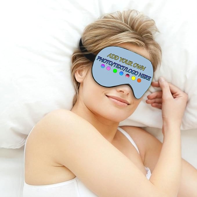Personalized Eye Mask, Custom Eyeshade Blindfold Add Your Design Image Text Customized Eye Cover with Adjustable Strap for Sleeping Travel Work Naps Blocks Light, Wathet